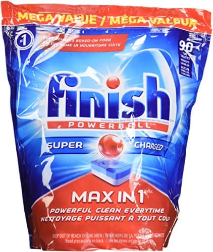 Finish Dishwasher Detergent Soap, Max in 1 Powerball Super Charged, Fresh, Mega Value Pack, 90 Tablets