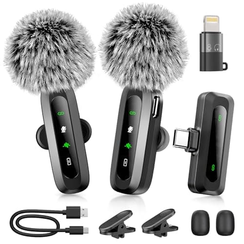 Wireless Lavalier Microphone for iPhone/iPad/Android Phone, Utsund LED Display Mini Mic for Video Recording, USB C Microphone Clip on Lapel Mics for Podcast Interview Tiktok Vlog