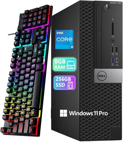 Dell Optiplex 7050 SFF Desktop Computer PC | Core i5-6500 | 8 GB DDR4 RAM | 256 GB SSD | USB WiFi + Bluetooth | Windows 11 Pro | Keyboard & Mouse(Renewed)