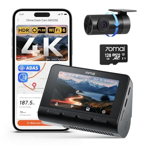 70mai 4K Dash Cam Front and Rear, Dual HDR Dash Camera for Cars with WiFi & GPS, 3" IPS Screen, Night Vision, ADAS, 24H Parking Mode, Loop Recording, Car Camera with App Control