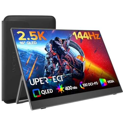 UPERFECT Portable Gaming Monitor 144Hz 2.5K, 16” 100% DCI-P3 QLED Portable Monitor, QHD 400 Nits FreeSync Monitor, USB-C & HDMI, VESA & Case, Travel Second Screen for Laptop, Computer, Game Consoles