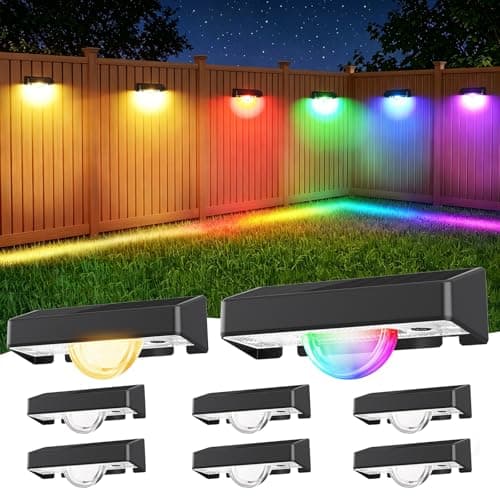 Quntis RGBCW Solar Fence Lights 8PCS, 11 Color Changing Outdoor Solar Lights with Decorative Beam, Waterproof Outdoor Wall Light, Auto On/Off Deck Lights for Garden Patio Porch Yard Railing Step