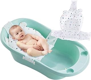 Baby Flotation Bath Cushion Infant Bath Seat Support Net Newborn Bathtub Mesh Pad with Pillow Baby Shower Lie Seat Toddler Bathing Shower Breathable Mat for 0-24 Months