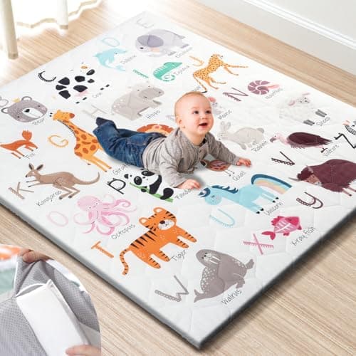 TINYHARBO Premium Foam Baby Play Mat 50x50 – Removable & Machine Washable Cover, Extra Thick Padding Baby Mat for Playpen, Non-Slip Playmat, Easy to Clean for Infants, Toddlers & Babies