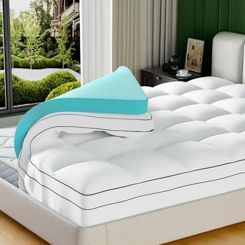 4 Inch Dual Layer Memory Foam Mattress Topper Queen Size ，2 Inch Cooling Gel Memory Foam Plus 2 Inch Fluffy Pillow Top Mattress Pad Cover for Back Pain with 8-21 Inch Deep Pocket