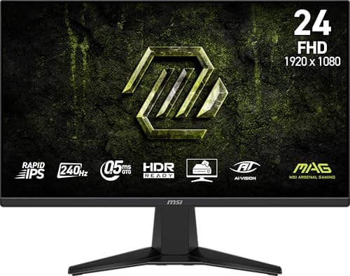 MSI MAG 245F X24 24-inch 1920 x 1080 (FHD) Gaming Monitor, 240Hz, FreeSync Premium, HDR Ready, HDMI, VGA Port, VESA Mountable, Tilt, 4-Side Slim Bezel, 0.5ms, Black
