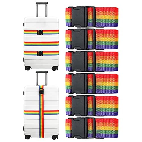 Luggage Straps 6 Pack Adjustable Luggage Straps for Suitcases Non-Slip Suitcase Belts with Buckle, Rainbow Luggage Strap for Traveling