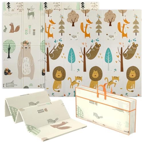 Qaba Baby Play Mat 77" x 69" x 0.6", Extra Large Double Sided Foldable Crawling Mat for Babies and Toddlers, Reversible & Waterproof Foam Floor Pad for Infants, Animal Theme