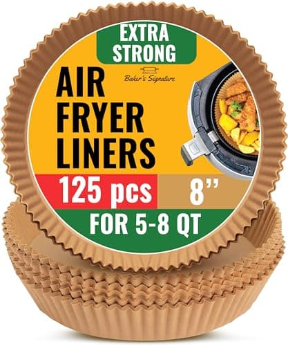 Air Fryer Liners for Ninja, 125 Pcs Round Disposable Airfryer Paper Liners – Non-Stick and Oil Proof for Easy Cleanup – 8 Inch for 5-8 qt Basket by Baker's Signature