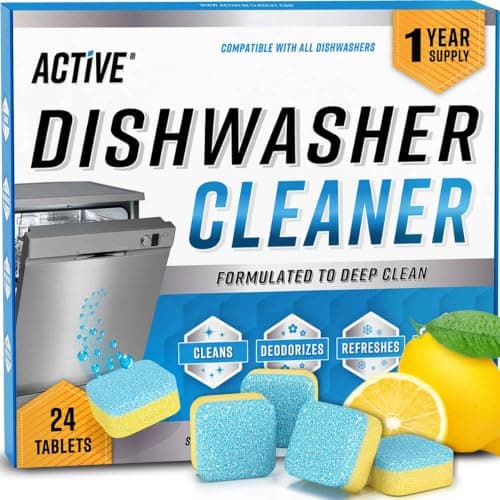 Dishwasher Cleaner And Deodorizer Tablets - 24 Pack Deep Cleaning Descaler Pods Formulated To Clean Dish Washer Machine, Natural Limescale Remover, Hard Water, Calcium, Odor - 12 Month Supply