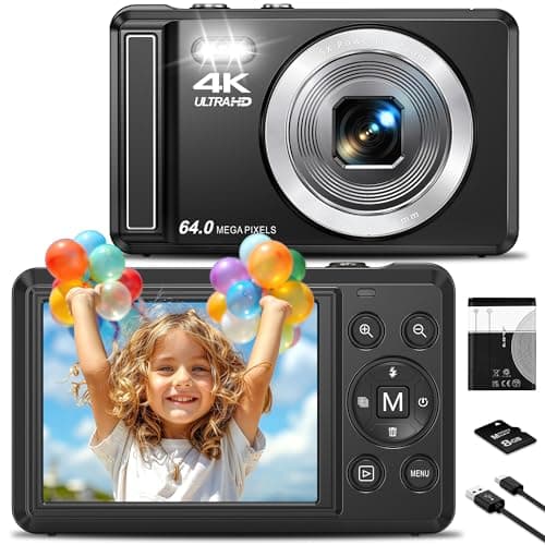 Digital Camera - 4K Point and Shoot Small Digital Cameras - 64MP UHD Autofocus Compact Camera for Photography - 2.8" Screen Portable Vlogging Camara Gifts for Kids with Memory Card, Flash, 16X Zoom