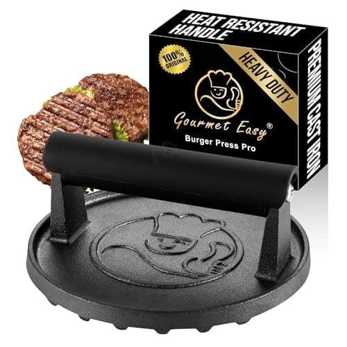Smash Burger Press for Griddle, 5-Year Warranty, 2 lb Heavy Duty Burger Smasher Tool with Heat-Resistant Handle, Premium Cast Iron Griddle Accessories, Hamburger Press for BBQ Grilling Accessories