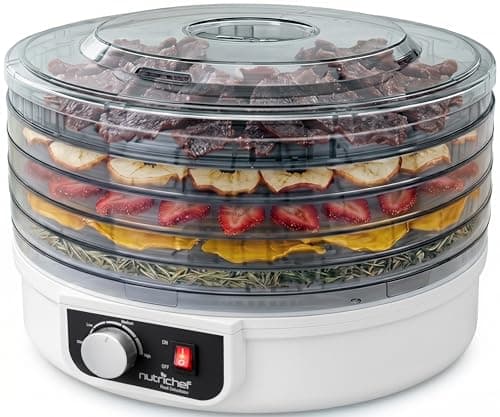 NutriChef Electric Food Dehydrator Machine, Multi-Tier Food Preserver, Meat, Beef Jerky Maker, Fruit & Vegetable Dryer with 5 Stackable Easy Clean Trays, Great for at Home Use, High-Heat Circulation