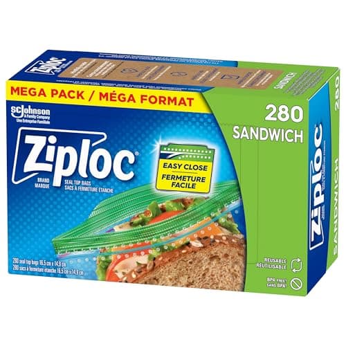 Ziploc Sandwich Bags for On-the-Go Freshness, Easy Open Tabs for Easier Grip, Open, and Close, Mega Pack, 280 Count