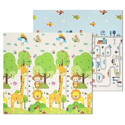 LIVINGbasics Baby Play Mat, 79"x71" Waterproof Foldable Reversible Large Foam Floor Mat, 0.3" Thicker Baby Crawling Mat for Infants, Toddler, Kids, Indoor Outdoor Use