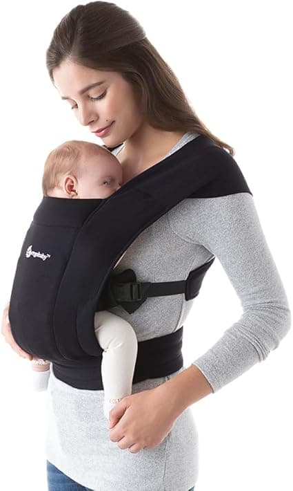 Ergobaby Embrace Cozy Newborn Baby Wrap Carrier (7-25 Pounds), Ponte Knit, Pure Black