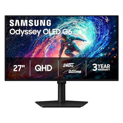 SAMSUNG 27 inch Odyssey G6 QHD OLED Gaming Monitor 240Hz 0.03ms HDR10+ Gsync Freesync DP + HDMI - (LS27HG612SNXZA) [Canada Version]
