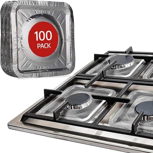 Gas Stove Burner Liners(100 Pack)-Disposable Aluminium Foil Covers, 8.5” Heat-Resistant Protector, Fits Gas or Electric Ranges, Thick Foil for Mess-Free Cooking, Perfect Stove Burner Cover for Kitchen