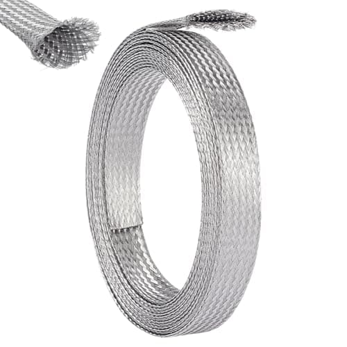 UNICRAFTALE Stainless Steel Braided Sleeving Braid Cable Wire Shielding Sleeve Ground Straps Protection Metal Mesh Flexible Expandable Scalable Ribbon Flat Wire for Protect Cable