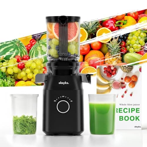 Juicer Machines, Olayks Cold Press Juicer with 4.3" Large Feed Chute Fit Whole Fruit and Vegetable, Masticating Machine with Juice Recipe, Self Feeding Effortless for Batch Juicing,Easy to Clean,Black
