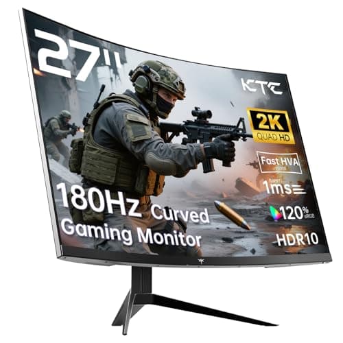 KTC 27 Inch QHD Curved Gaming Monitor, 2K@180Hz 1440P Monitor with 1500R VA Panel, 1ms MPRT, Adaptive Sync, HDR10, 132% sRGB, VESA, HMDI 2.0 / DP 1.4 for Desktop, Laptop, PS5, Xbox and More