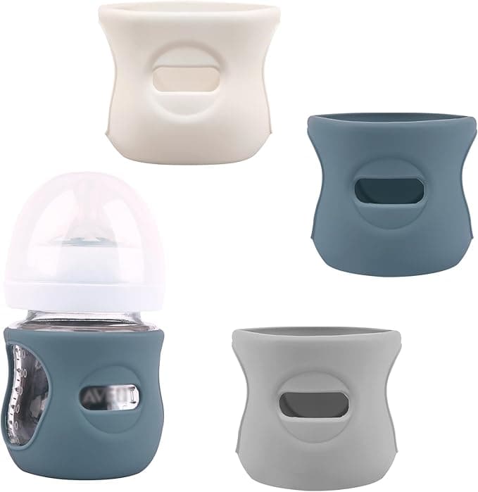 3 Pack Silicone Sleeves for Avent Natural Glass Baby Bottles, Anti Breakage Baby Bottle Holder, Compatible Philips AVENT Glass Natural Baby Bottle 4 oz(Grey+Dark Blue+Apricot)