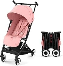 CYBEX Libelle Travel Stroller - Carry-On Compliant, Ultra-Compact & Lightweight (13.7 lbs), Easy & Compact Fold, One-Pull Harness, Adjustable Recline, Travel System Ready – Candy Pink/Black Frame