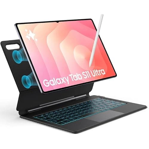 Sackei Keyboard Case for Samsung Galaxy Tab S11 Ultra 14.6'' Magic-Style Floating Cantilever Magnetic Stand, One-Click Dex Mode, AI Key, 3-Level 7 Color Backlit, Multi-Touch Trackpad Charcoal Black