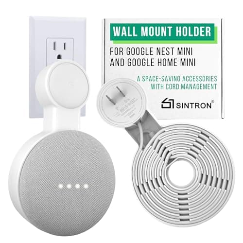Sintron Outlet Wall Mount Holder for Google Nest Mini and Google Home Mini, A Space-Saving Accessories with Cord Management for Google Smart Speakers 1st Gen. and 2nd Gen, No Messy Wires or Screws.