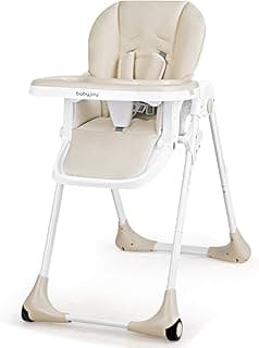 BABY JOY Convertible High Chair for Babies & Toddlers, Height Adjustable, Grow & Go High Chair w/Recline & Footrest, Removable Double Tray, Portable Baby Dinning Chair with Wheels (Beige)