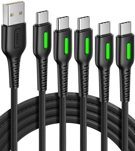 INIU USB to USB C Cable, [5 Pack] 3.1A QC3.0 Type C Cable Fast Charge, [1.6+3.3+3.3+6.6+6.6ft] Braided USBA to C Cable, USBC Charging Cord for iPhone 17 16 15 Pro Max, Samsung S25 24 23, Pixel 10 etc