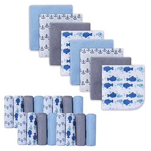 softan Baby Washcloths, 24Pack Baby Wash Cloths Extra Soft & Ultra Absorbent, Baby Towels and Washcloths Face Towel Unisex for Boys Girls Face & Body (Whale)