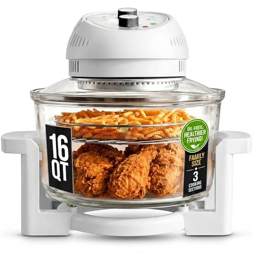Granitestone 16 Qt Glass Air Fryer Oven Non Toxic, Oil-Less Air Fryer, 16 Quart, 1300W with Built in Timer, Self Clean Function, Dishwasher Safe, Includes 50+ Recipe Book - White