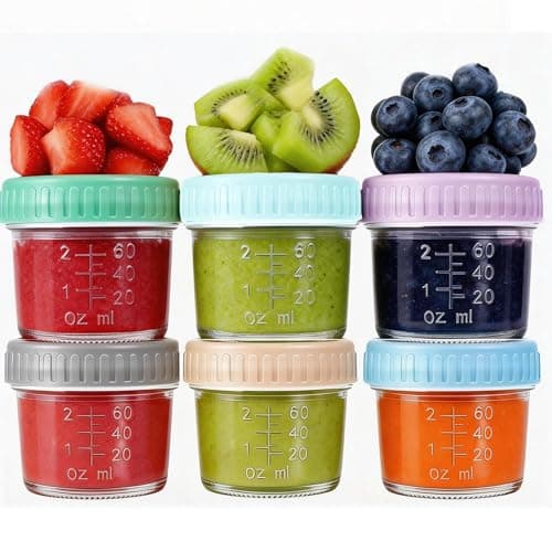 Qeedee 6 Pack Glass Food Containers with Lids, 4 oz Leakproof Food Storage Jars, BPA-Free Reusable Puree Containers for Baby Food, Snacks, Meal Prep, Microwave, Dishwasher, Freezer Safe