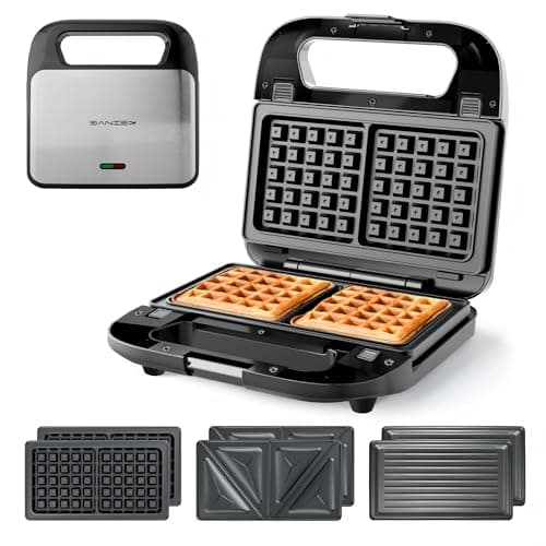 KEINVE 3 in 1 Sandwich Maker & Waffle Maker, Removable Non-Stick Plates, Panini Press, Grilled Cheese Maker, Cool-Touch Handle, LED Light, Easy Clean, 750W, for Home Kitchen Breakfast