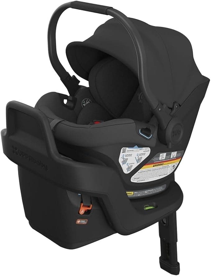 UPPAbaby Aria Lightweight Infant Car Seat/Just Under 6 lbs for Easy Portability/Base with Load Leg + Infant Insert Included/Direct Stroller Attachment/Jake (Charcoal/Black Leather)