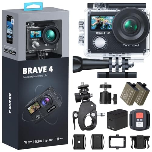 AKASO Brave 4 Action Camera 4K 30fps Ultra HD WiFi Sport Cameras with 170° FOV, Image Stabilization, 131FT Waterproof Underwater Camera with 2x1050mAh Batteries, Bicycle Accessories Kit