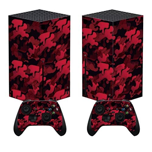 PlayVital Black Red Camouflage Custom Vinyl Skins for Xbox Series X, Wrap Decal Cover Stickers for Xbox Series X Console Controller