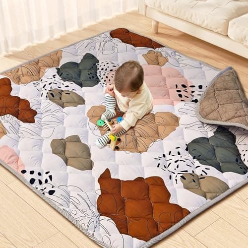 Soft Baby Play Mat - 50” x 50” Crawling Mat for Infants & Toddlers, Machine Washable, Non-Toxic, Non-Slip Bottom, Soft Padded Floor Mat for Playpen, Tummy Time & Boho Nursery Decor