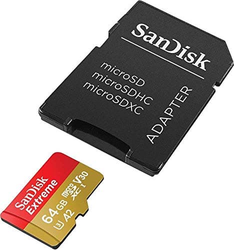 SanDisk 64GB Extreme microSDXC UHS-I Memory Card with Adapter - C10, U3, V30, 4K, A2, Micro SD - SDSQXA2-064G-GN6MA
