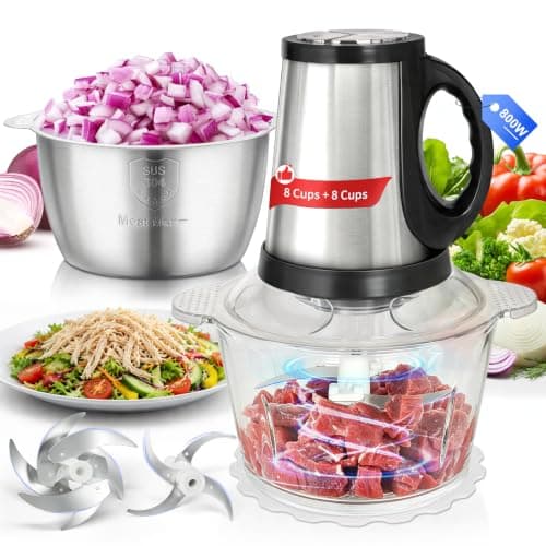 Food Processor-2 Bowls (8Cups+8Cups/2L),800W Food Chopper Meat Grinder
