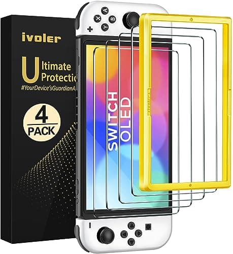 [4 Pack] iVoler Tempered Glass Screen Protector Designed for Nintendo Switch OLED Model 2021 Transparent HD Clear Screen Protector for Nintendo Switch OLED 7'', Bubble Free