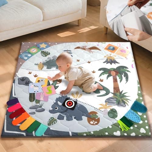 TINYHARBO Premium Foam Baby Play Mat 50x50, 4 Developmental Zones Play Mat with Removable & Machine Washable Cover, Extra Thick Educational Mat, Easy to Clean for Infants, Toddlers & Babies