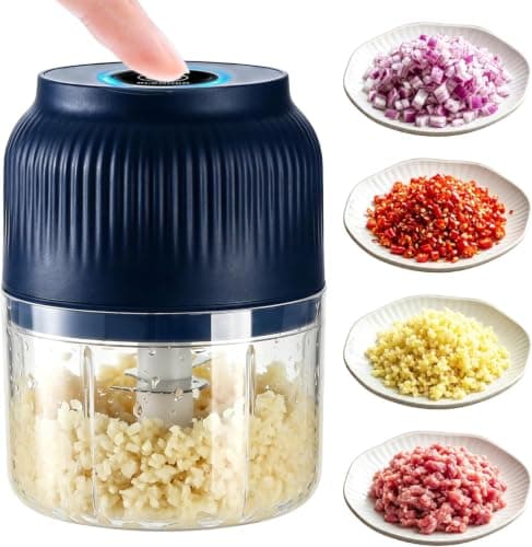 Electric Garlic Chopper, 2026 New Mini Food Processor & Food Chopper for Kitchen, Portable Cordless Garlic Mincer with 4 Stainless Steel Blades, Small Vegetable Chopper for Onion Salad (300ML Blue)