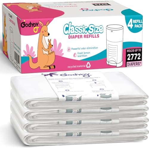 Diaper Pail Refill Bags Extra 40% Length Compatible with DEKOR CLASSIC Diaper Pail Refills, Diaper Pail Liners Hold 2772 Diapers,Extra 30% Thickness Multi-layer Odor Control, Fresh Lemon Scent 4 Pack