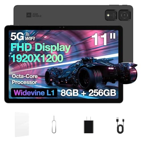AGM Android Tablet Stocking Stuffers 2025: 8GB RAM 256GB ROM, 11 Inch FHD Display IPS Touchscreen Support Widevine L1, MTK G91, 12H Battery, Dual Band WiFi/Bluetooth/GPS, Triple Camera, FM Radio