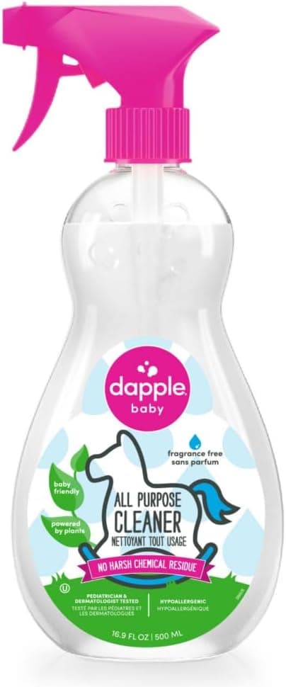 Dapple Baby All Purpose Cleaning Spray, Powered by Plants, Hypoallergenic, Fragrance Free, Cleaner for Toys, High Chairs, Swings, Counters, 16.9 Fl Oz (1 Pack)
