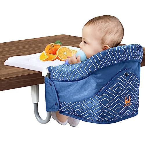 MTWML Hook On High Chair with Tray,Portable Baby High Chair That Attaches to Table,Clip On Fast Table High Chair for Babies and Toddlers.Baby Feeding Seat for Dining Table and Counter(Stripe-Blue)