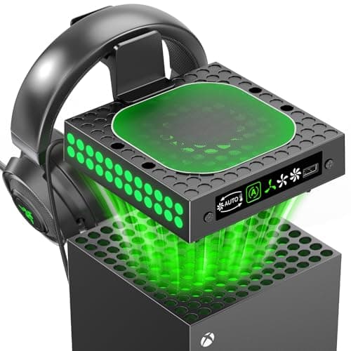 Kosker Xbx Series X Cooling Stand with Auto Cooling Fan, Xbx Series X Fan with 9 RGB Light, 5 Adjustable Xbx Series X Fan Cooling System, Xbx Series X Accessories, USB Charging Port, Headset Hook