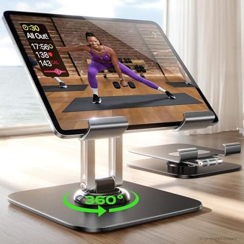LISEN for iPad Stand Holder 360° Tablet Stand for Desk, Portable Monitor Stand Tablet Holder Metal iPad Pro Holder Essentials for Tablets/Portable Monitor/PS/Switch 4"-12.9“ Black (Black)